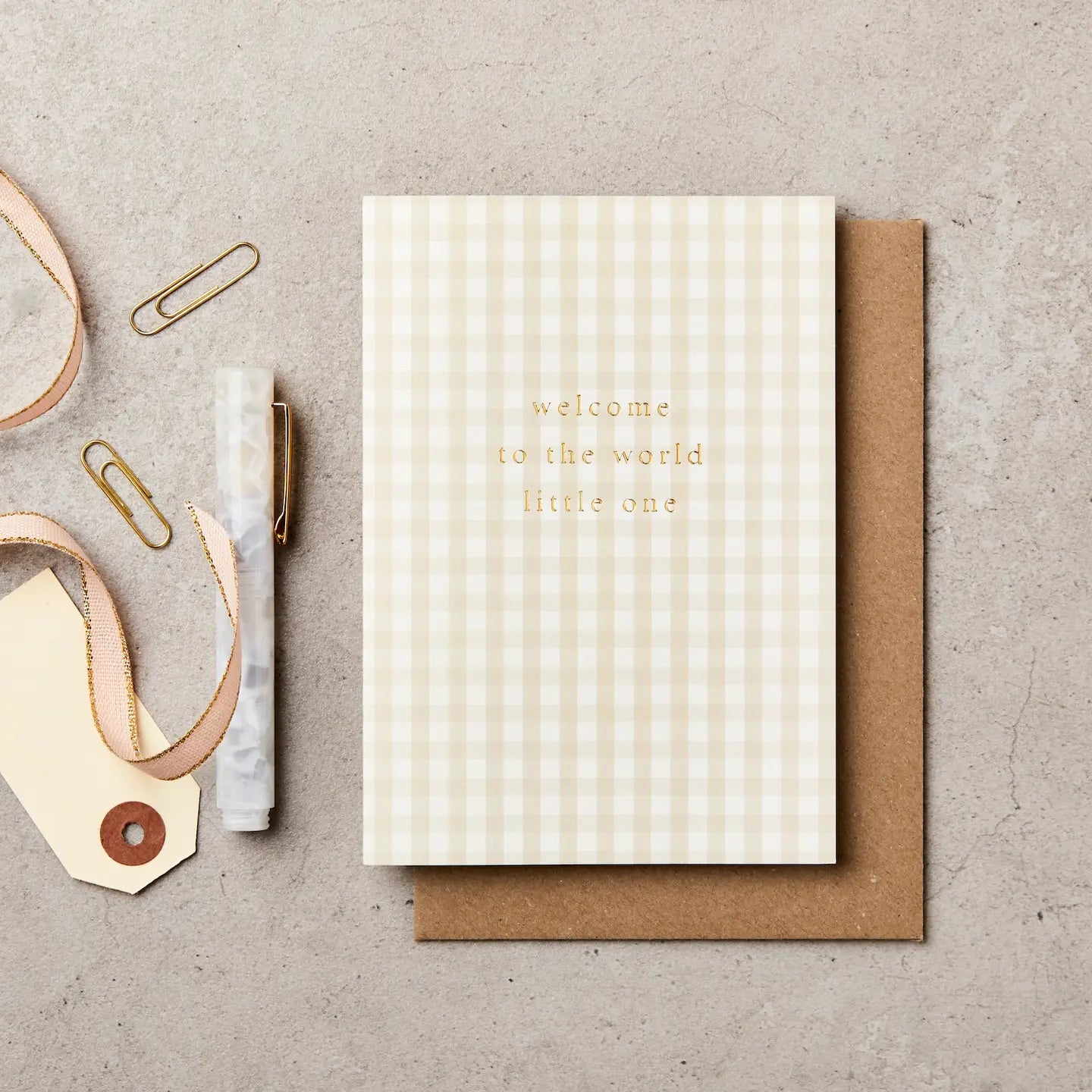 SAGE GINGHAM WELCOME TO THE WORLD CARD