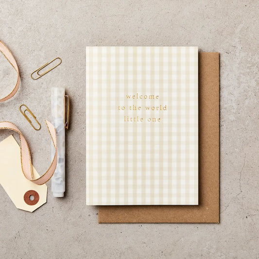 SAGE GINGHAM WELCOME TO THE WORLD CARD